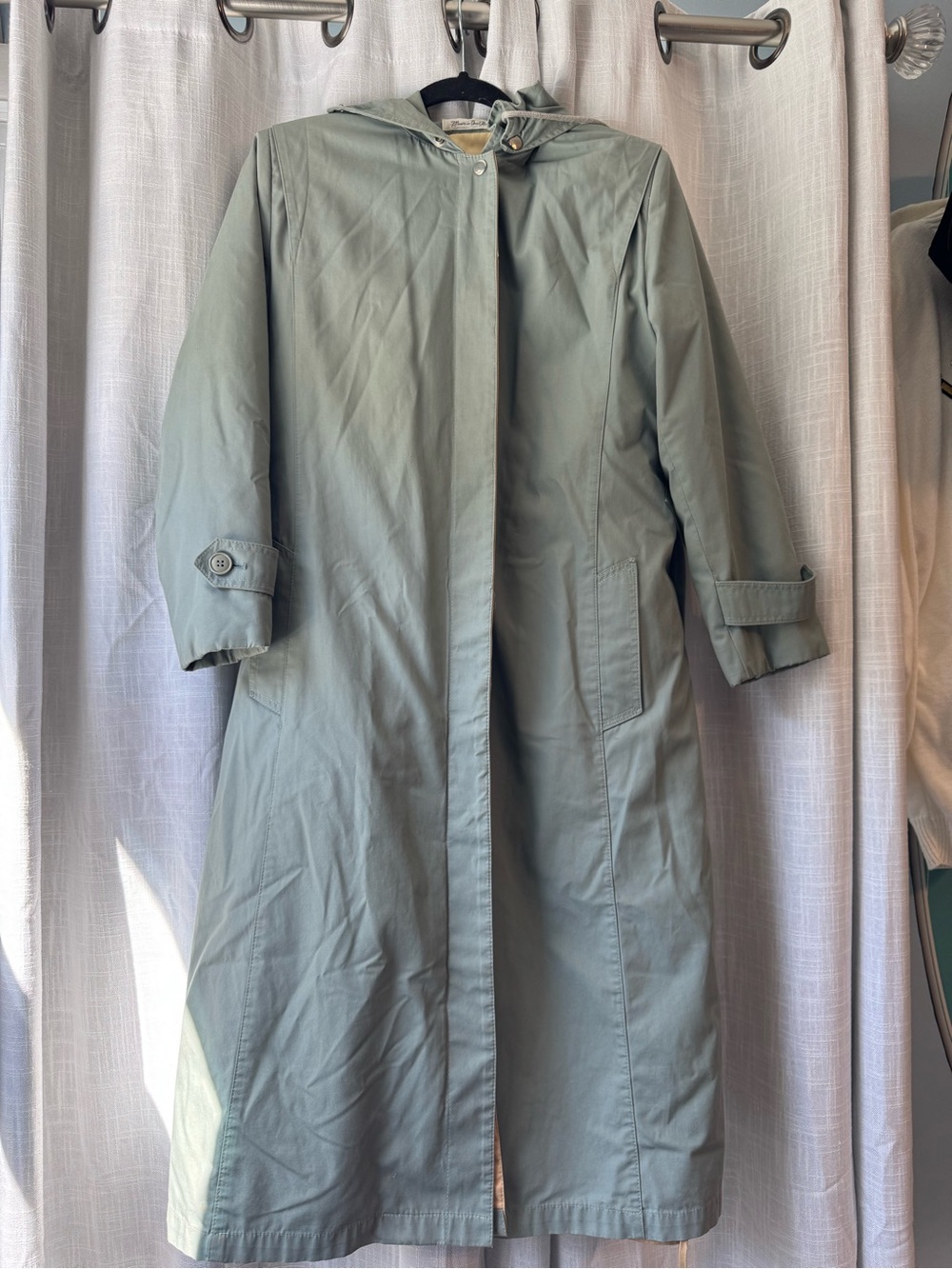 Classic Women's Light Sage Hooded Trench Coat